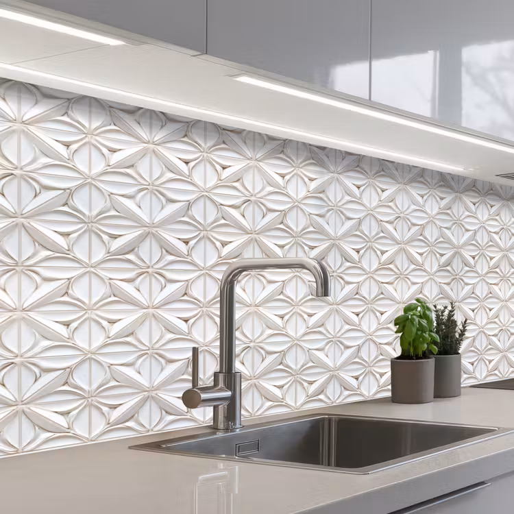 3D - Tegel - Bloem - Reliëf - Wit keuken achterwand 2 middel 871 -3d_schuin