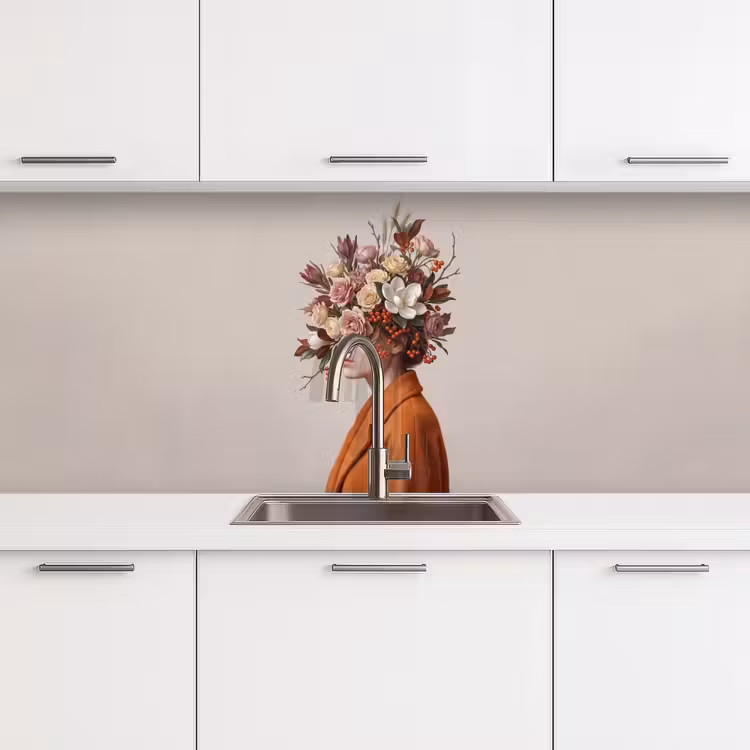 Gezicht - Boeket - Kleurrijk keuken achterwand 2 middel -3d