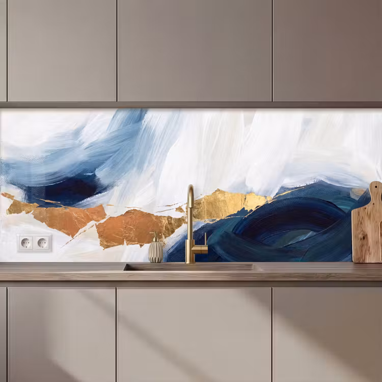 Abstract - Acryl - Blauw - Goud - Elegant keuken achterwand 2 middel zz_3dshopping