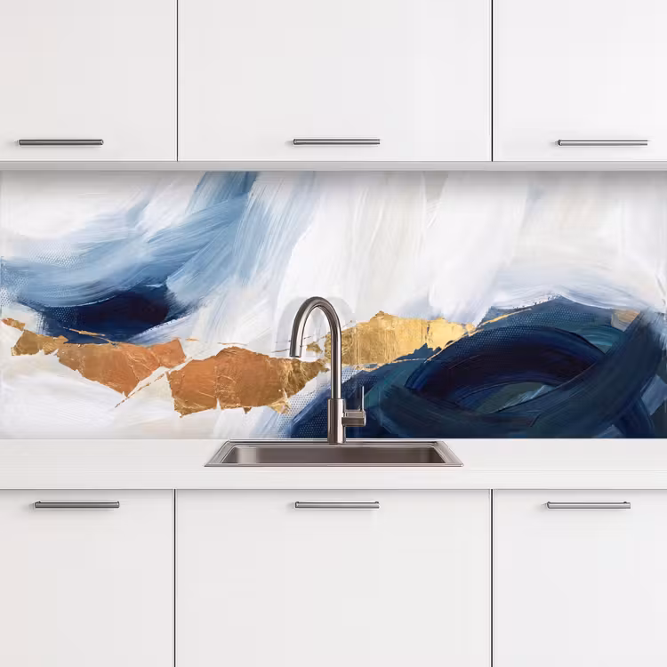 Abstract - Acryl - Blauw - Goud - Elegant keuken achterwand 2 middel -3d