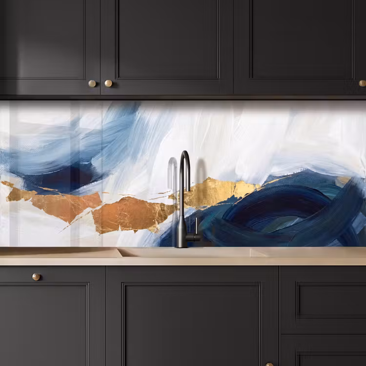 Abstract - Acryl - Blauw - Goud - Elegant keuken achterwand 2 middel -sfeer1