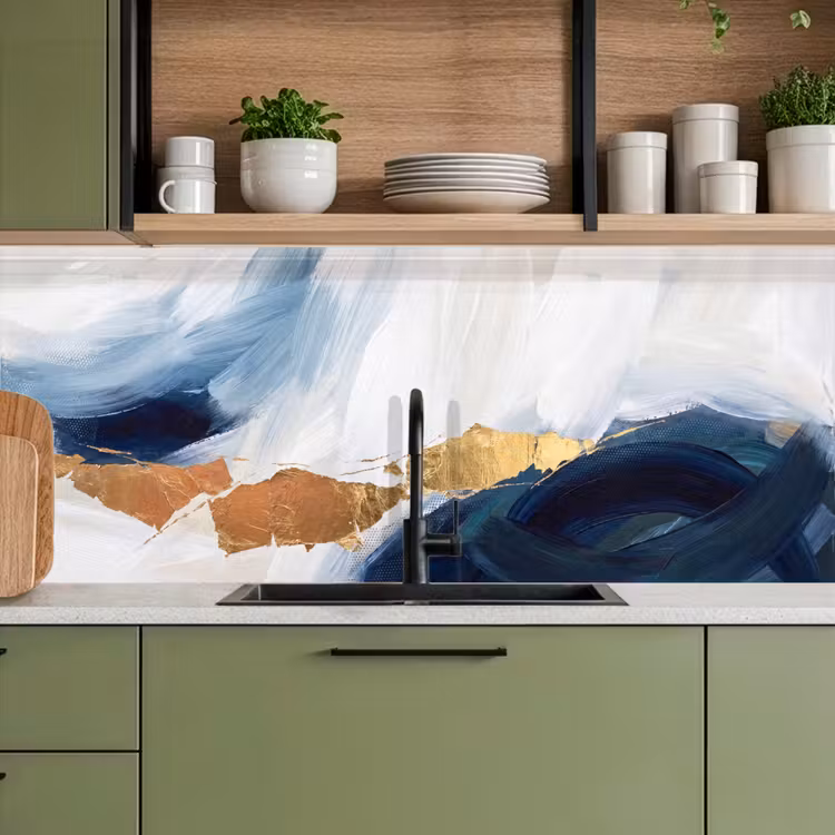 Abstract - Acryl - Blauw - Goud - Elegant keuken achterwand 2 middel -sfeer3
