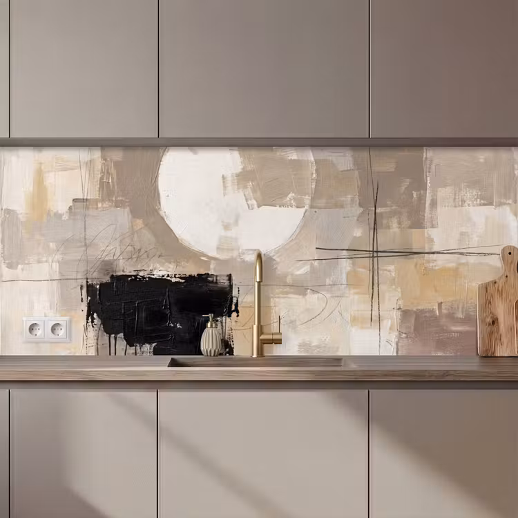 Abstract - Cirkel - Modern - Beige - Zwart - Minimalistisch keuken achterwand 2 middel zz_3dshopping