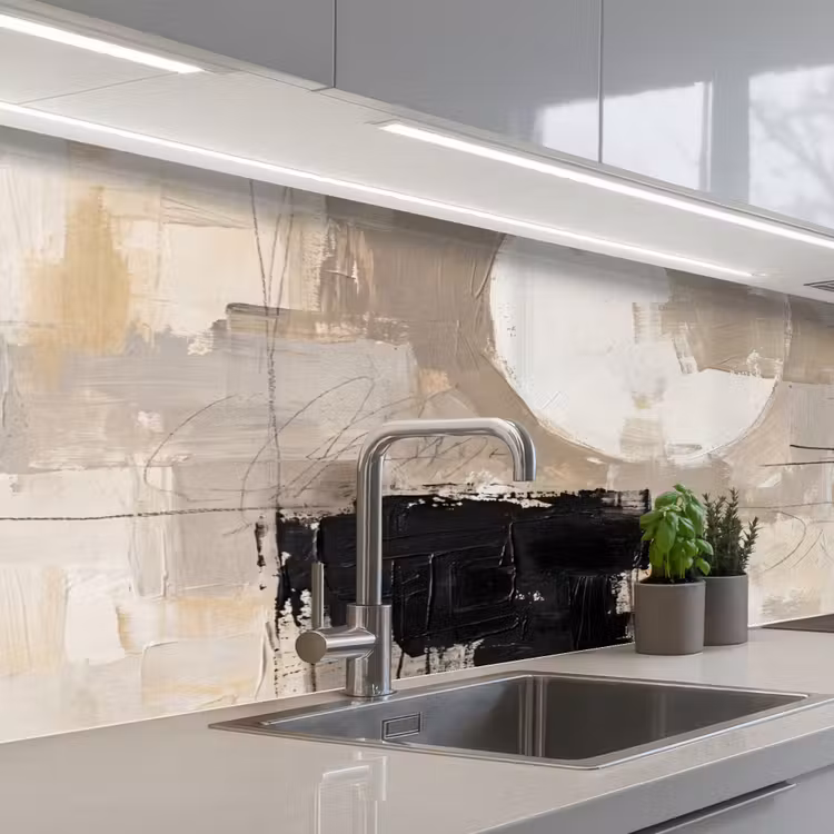 Abstract - Cirkel - Modern - Beige - Zwart - Minimalistisch keuken achterwand 2 middel -3d_schuin