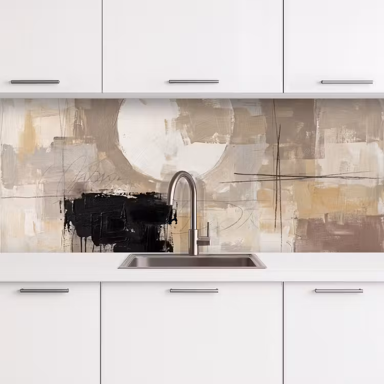 Abstract - Cirkel - Modern - Beige - Zwart - Minimalistisch keuken achterwand 2 middel -3d