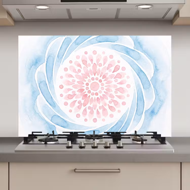 Abstract - Bloemvorm - Aquarel - Roze - Blauw keuken achterwand spatscherm klein -3d_website