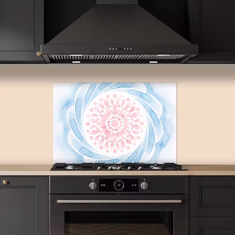 Abstract - Bloemvorm - Aquarel - Roze - Blauw keuken achterwand spatscherm klein -sfeer1