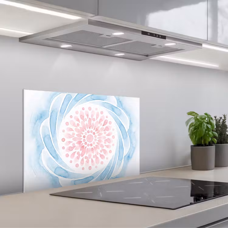 Abstract - Bloemvorm - Aquarel - Roze - Blauw keuken achterwand spatscherm klein -3d_schuin
