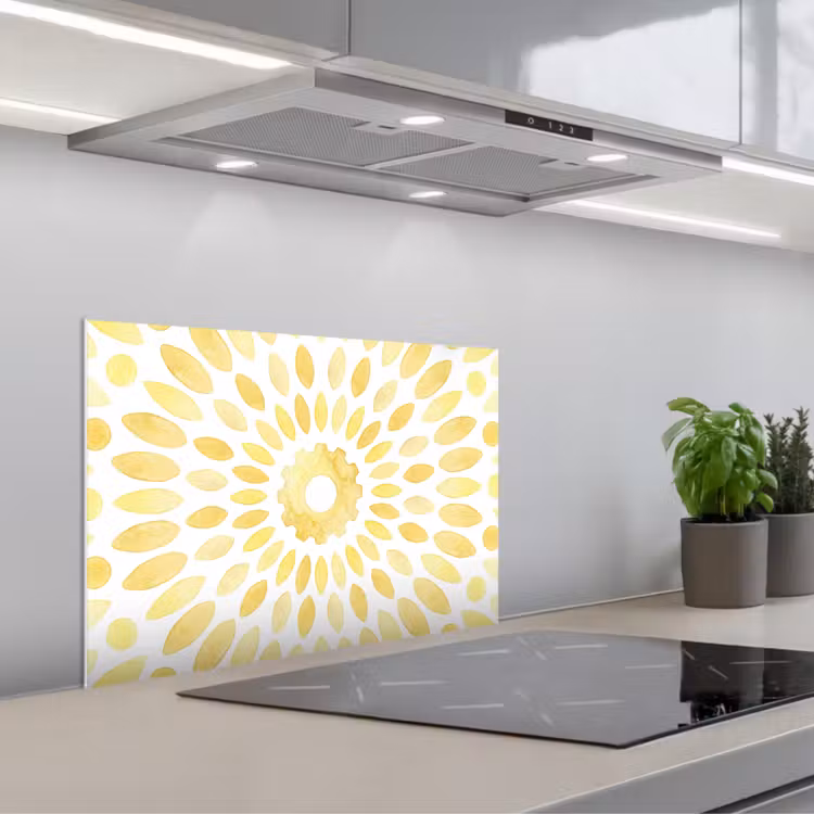 Abstract - Geometrisch - Stralend - Geel keuken achterwand spatscherm klein -3d_schuin
