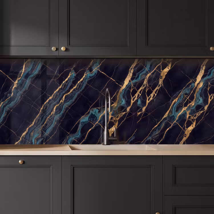 Abstract - Gouden lijnen - Kunst - Modern - Zwart keuken achterwand 2 middel -sfeer1