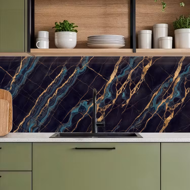 Abstract - Gouden lijnen - Kunst - Modern - Zwart keuken achterwand 2 middel -sfeer3