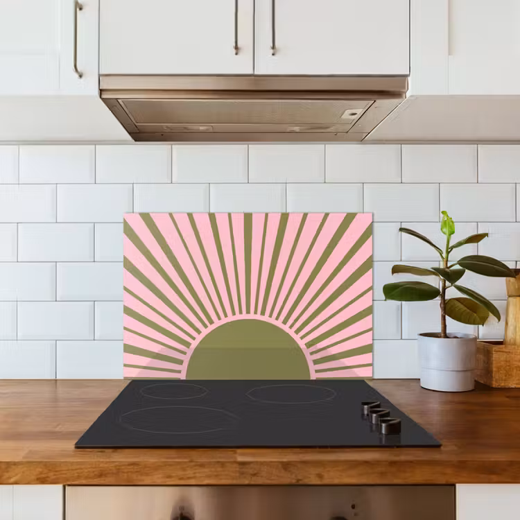 Abstract - Stralen - Grafisch - Roze - Groen keuken achterwand spatscherm klein -sfeer2