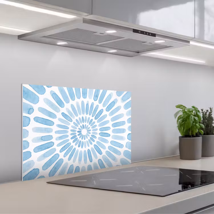 Abstract - Vormen - Kunst - Aquarel - Blauw keuken achterwand spatscherm klein -3d_schuin