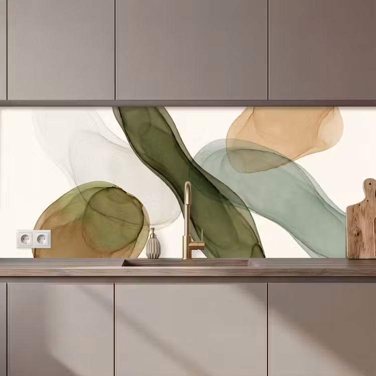 Abstract - Vormen - Modern - Kunst - Groen - Bruin keuken achterwand 2 middel zz_3dshopping