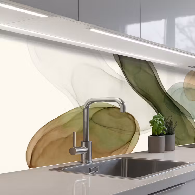 Abstract - Vormen - Modern - Kunst - Groen - Bruin keuken achterwand 2 middel -3d_schuin