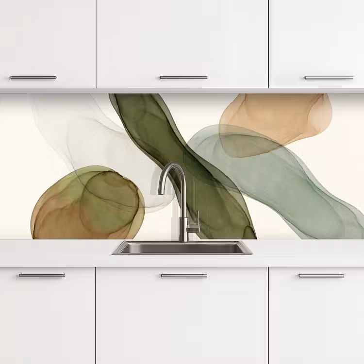 Abstract - Vormen - Modern - Kunst - Groen - Bruin keuken achterwand 2 middel -3d