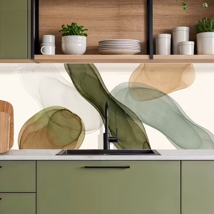 Abstract - Vormen - Modern - Kunst - Groen - Bruin keuken achterwand 2 middel -sfeer3