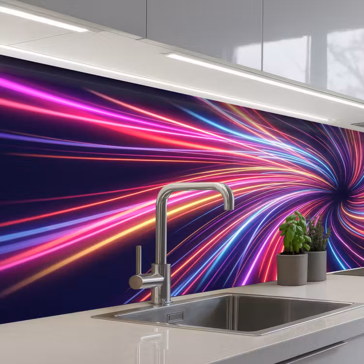 Abstract - Swirl - Futuristic - Neon keuken achterwand 2 middel -3d_schuin