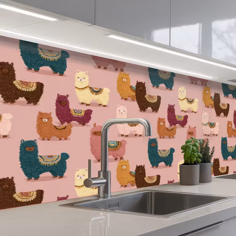 Alpaca's - Patroon - Kleurrijk keuken achterwand 2 middel 871 -3d_schuin