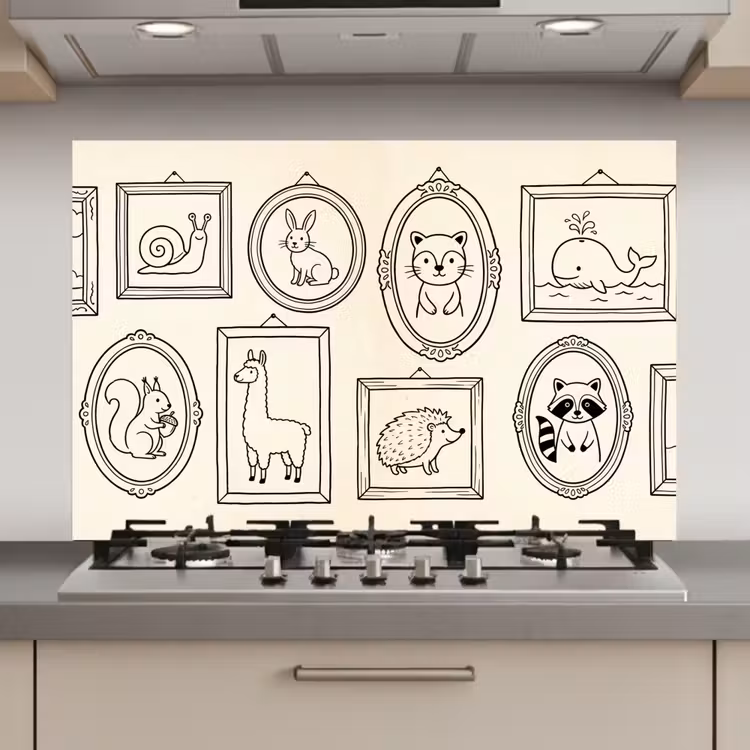 Dieren - Illustratie - Lijsten - Galerij - Speels keuken achterwand spatscherm klein -3d_website