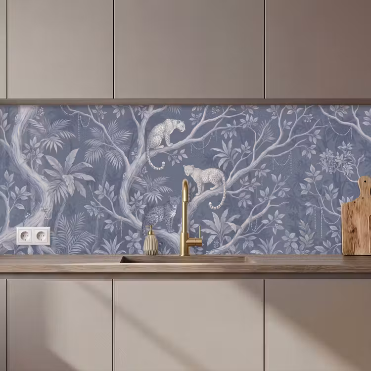 Dieren - Jungle - Illustratie - Bomen - Blauw keuken achterwand 2 middel zz_3dshopping