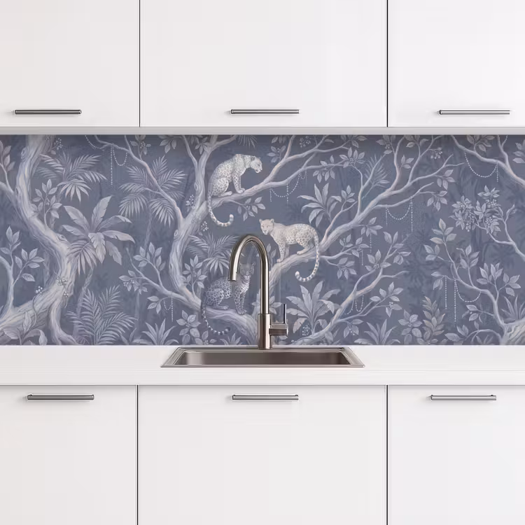 Dieren - Jungle - Illustratie - Bomen - Blauw keuken achterwand 2 middel -3d