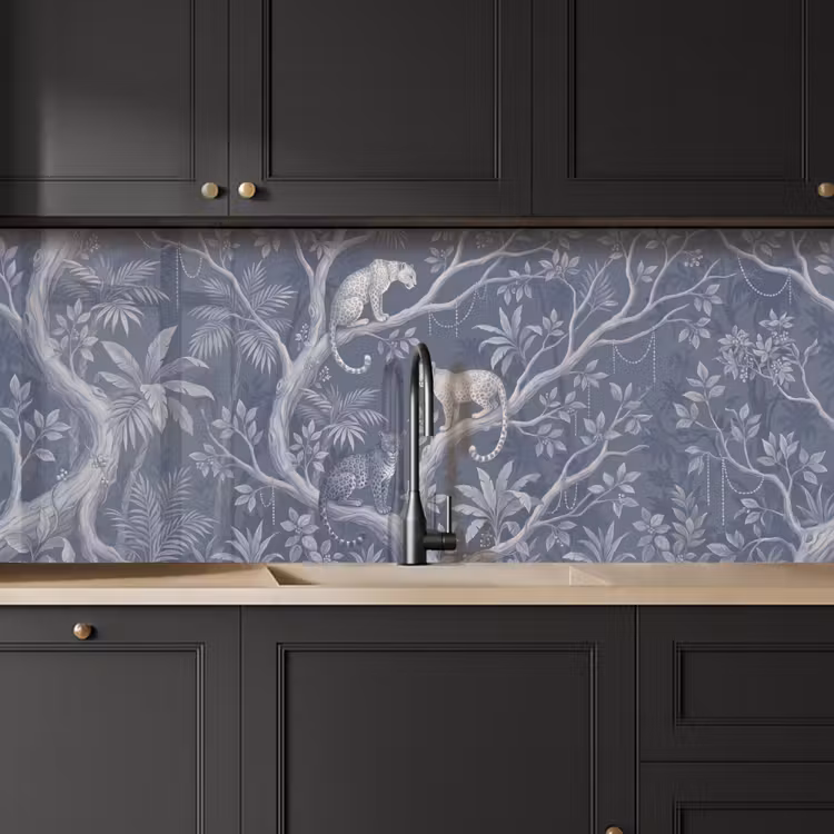 Dieren - Jungle - Illustratie - Bomen - Blauw keuken achterwand 2 middel -sfeer1
