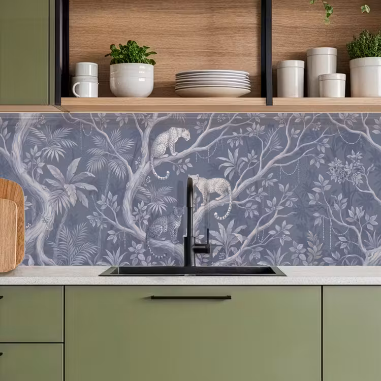 Dieren - Jungle - Illustratie - Bomen - Blauw keuken achterwand 2 middel -sfeer3