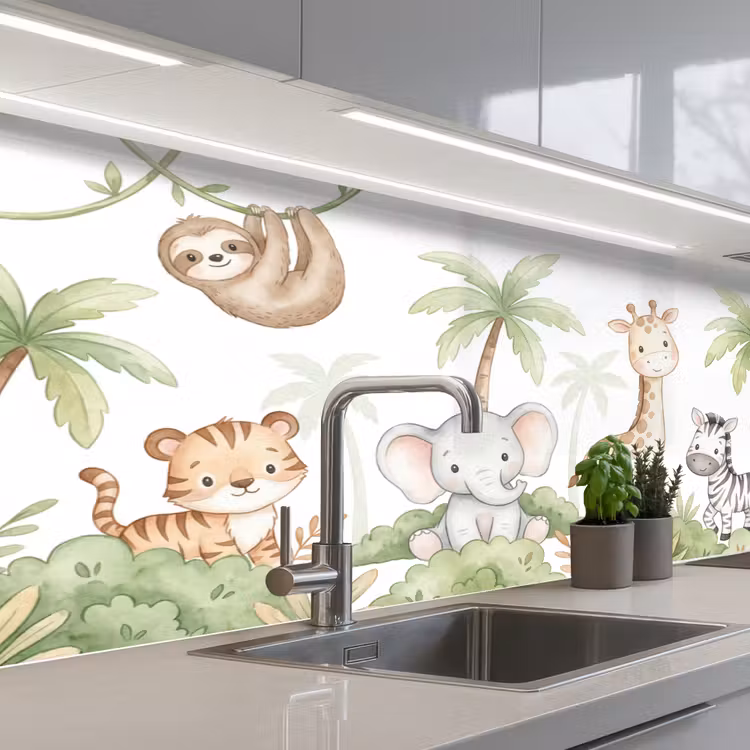 Dieren - Jungle - Pastel keuken achterwand 2 middel -3d_schuin