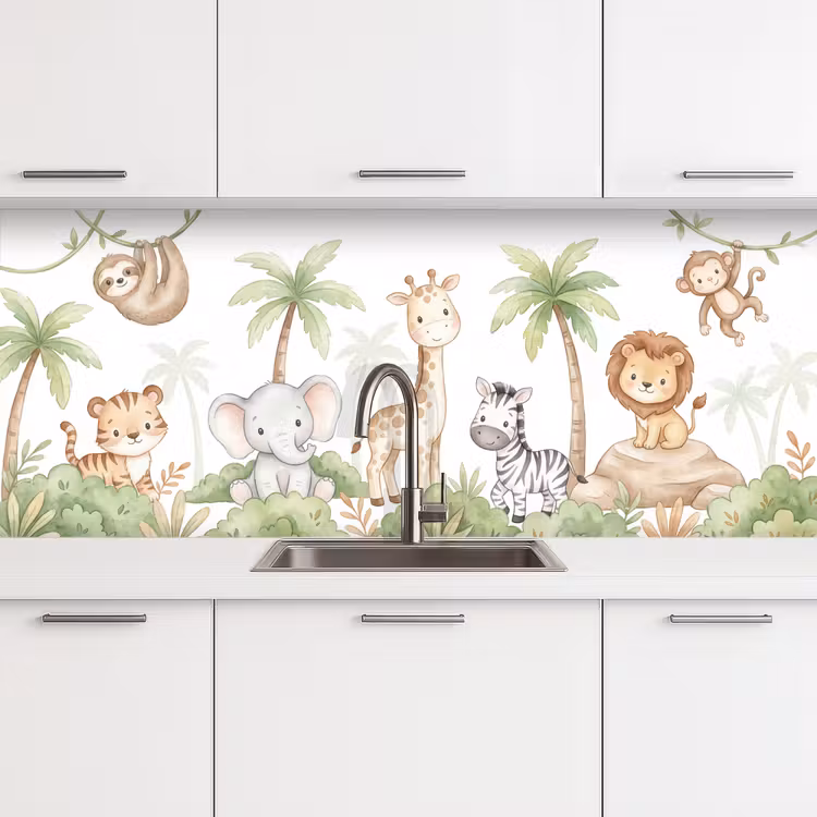Dieren - Jungle - Pastel keuken achterwand 2 middel -3d