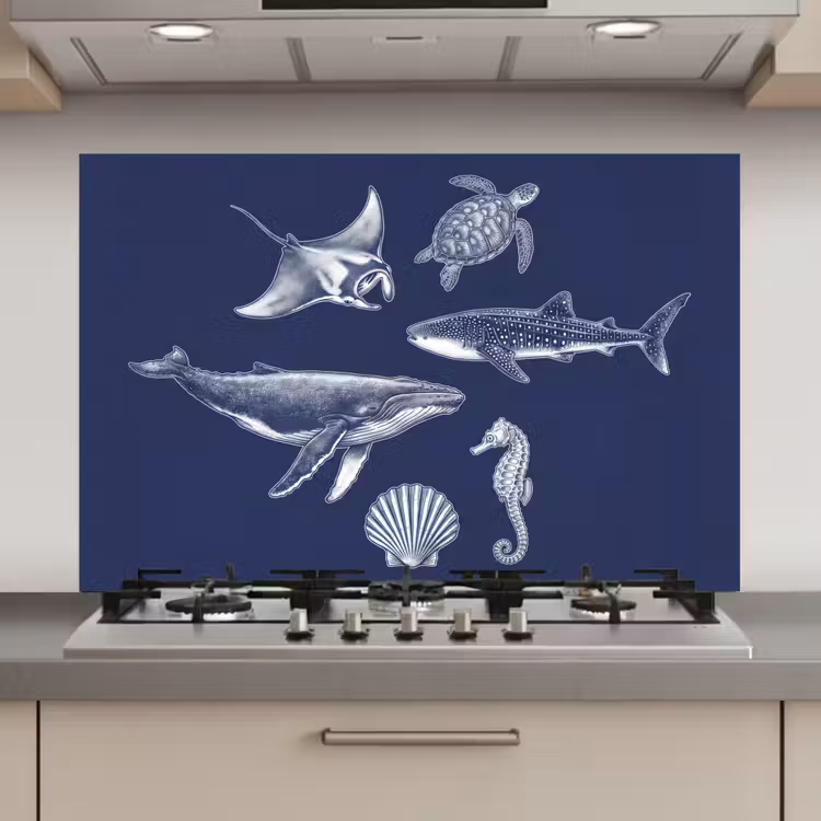Dieren - Zeeleven - Oceaan - Graveren - Blauw keuken achterwand spatscherm klein -3d_website