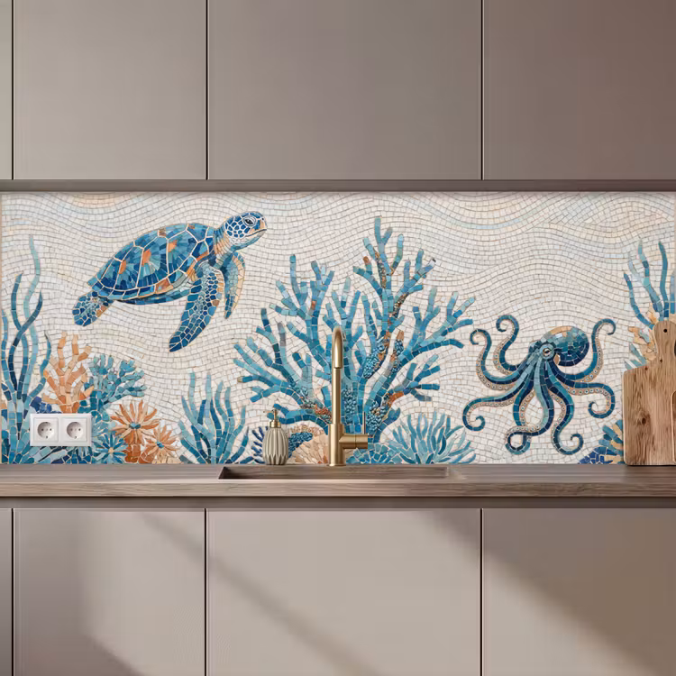 Dieren - Onderwater - Natuur - Mozaïek - Blauw keuken achterwand 2 middel zz_3dshopping