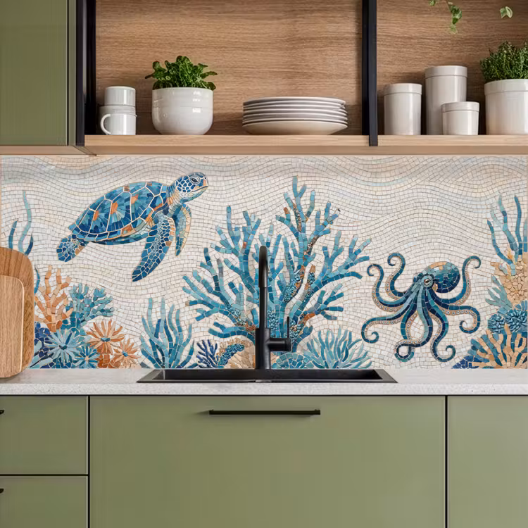 Dieren - Onderwater - Natuur - Mozaïek - Blauw keuken achterwand 2 middel -sfeer3