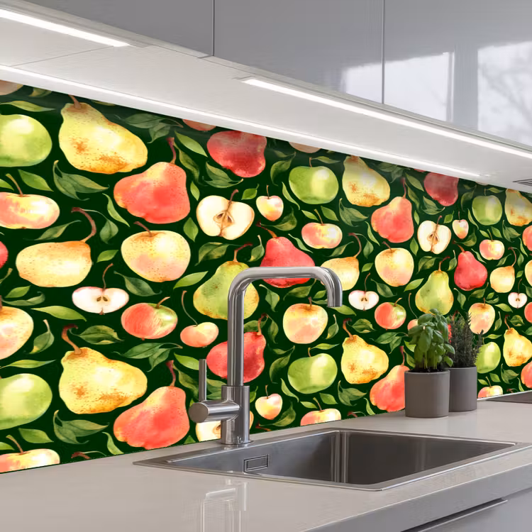 Appels - Peren - Fruit - Groen keuken achterwand 2 middel 871 -3d_schuin
