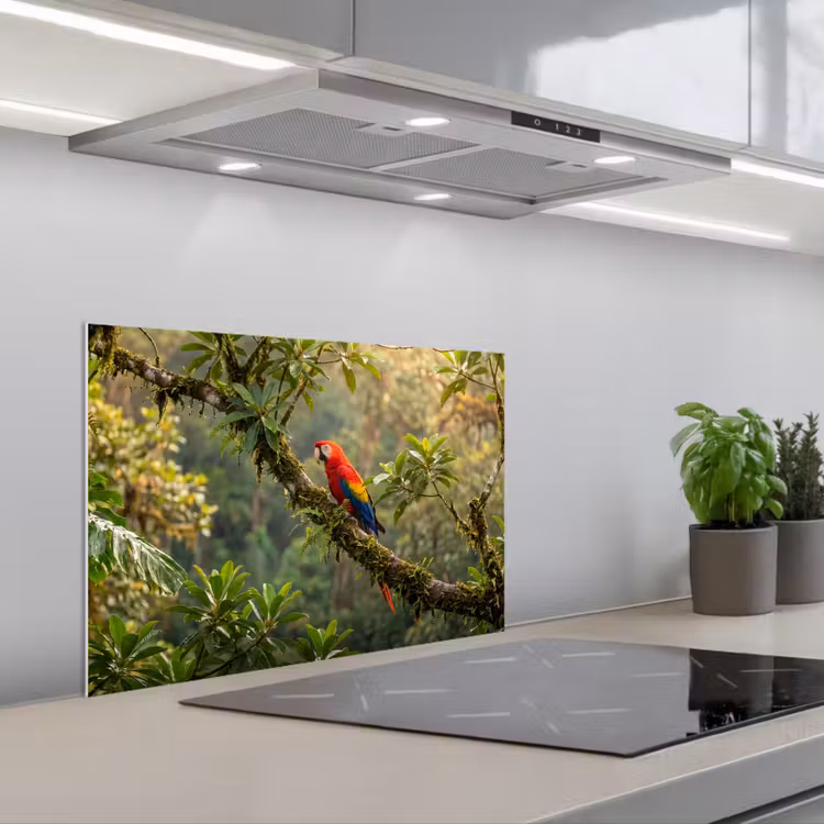 Ara - Jungle - Rood keuken achterwand 2 middel -3d