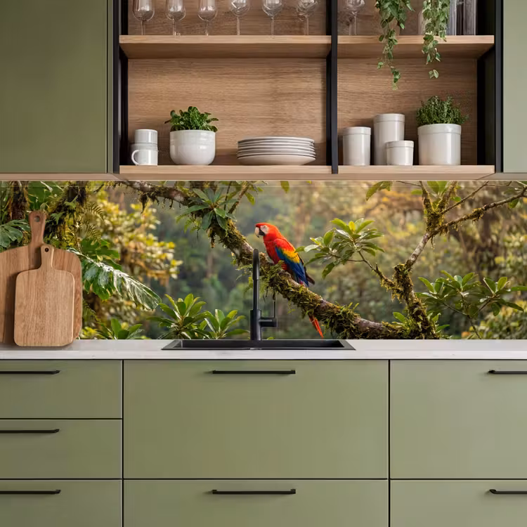 Ara - Jungle - Rood keuken achterwand 2 middel -sfeer3