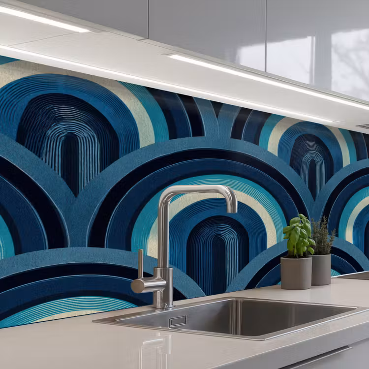 Bogen - Geometrisch - Patroon - Blauw - Retro keuken achterwand 2 middel 871 -3d_schuin