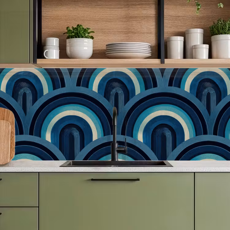 Bogen - Geometrisch - Patroon - Blauw - Retro keuken achterwand 2 middel 871 -sfeer3