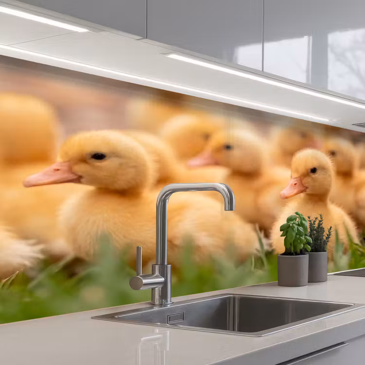 Pijltje - Eend - Natuur - Geel keuken achterwand 2 middel -3d_schuin