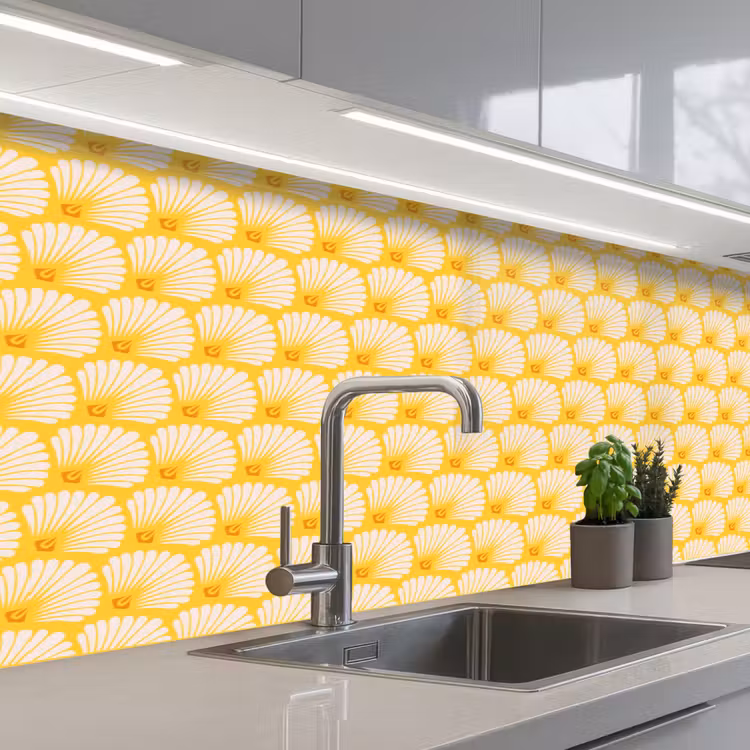 Art Deco - Design - Schelp - Geel keuken achterwand 2 middel 871 -3d_schuin