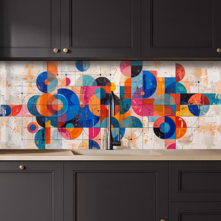 Kunst - Geometrisch - Abstract - Kleurrijk keuken achterwand 2 middel -sfeer1