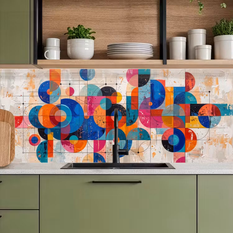 Kunst - Geometrisch - Abstract - Kleurrijk keuken achterwand 2 middel -sfeer3