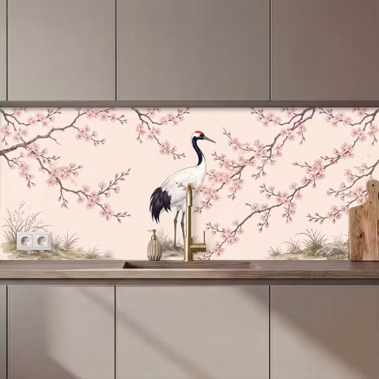 Aziatisch - Kraanvogel - Beige keuken achterwand 2 middel zz_3dshopping