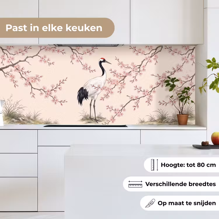 Aziatisch - Kraanvogel - Beige keuken achterwand 2 middel -sfeer4_NL