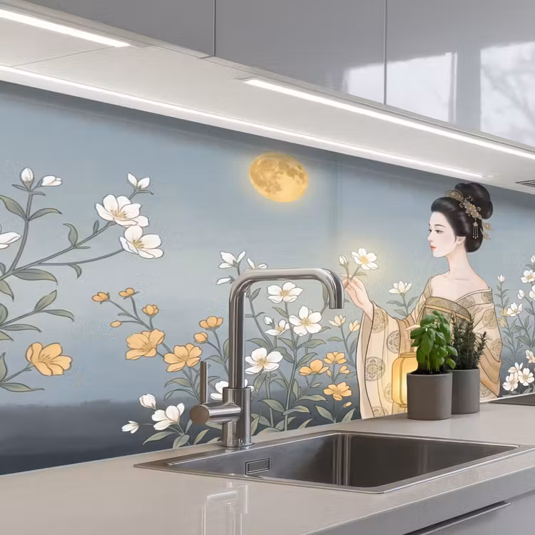 Aziatisch - Vrouw - Kimono keuken achterwand 2 middel -3d_schuin