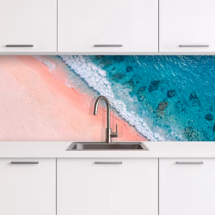 Strand - Oceaan - Golven - Roze Zand - Natuur keuken achterwand 2 middel -3d