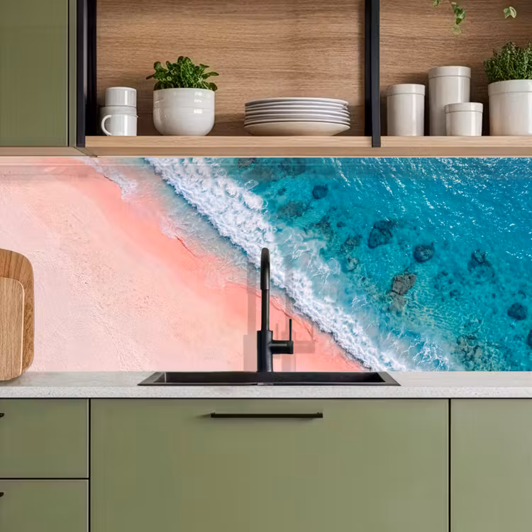 Strand - Oceaan - Golven - Roze Zand - Natuur keuken achterwand 2 middel -sfeer3