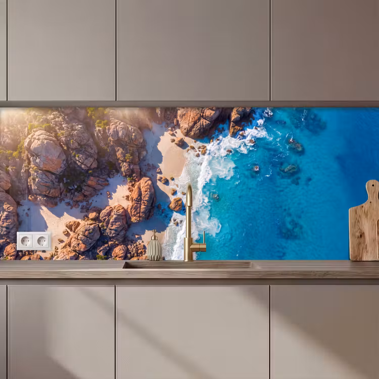 Strand - Zee - Rotsen - Natuur - Blauw keuken achterwand 2 middel zz_3dshopping