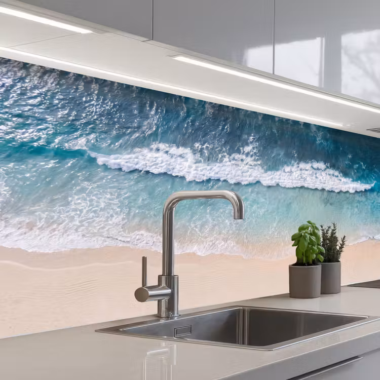 Strand - Zee - Golven - Natuur - Blauw keuken achterwand 2 middel -3d_schuin