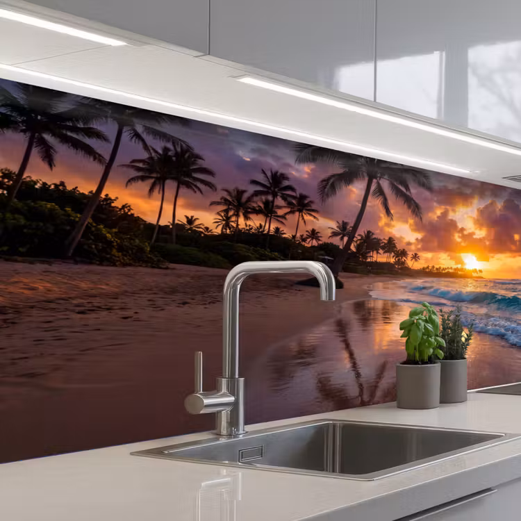 Strand - Zonsopgang - Tropisch - Natuur - Oranje keuken achterwand 2 middel -3d_schuin